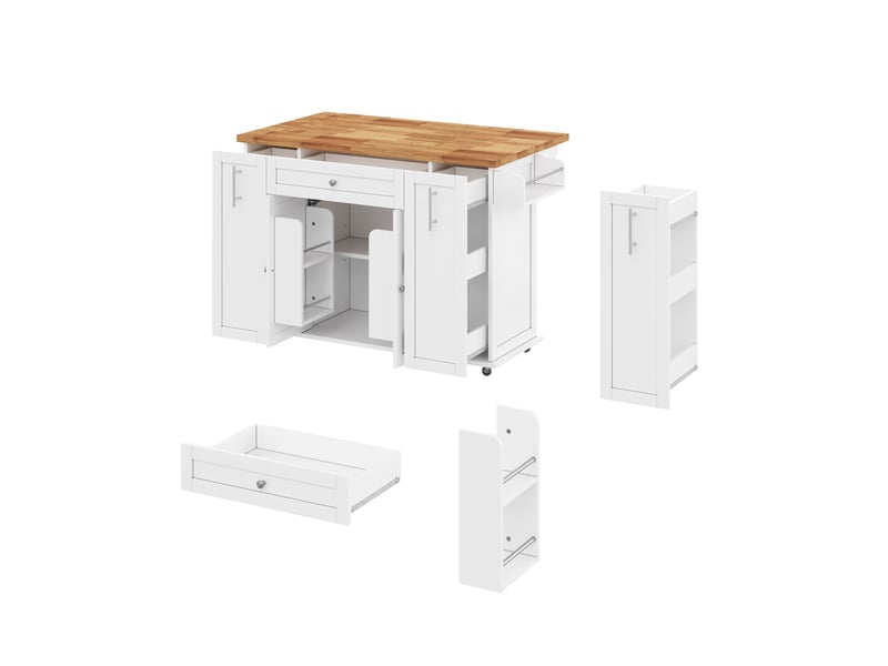  Îlot de cuisine mobile,120x70x87 cm,avec rangement,mdf,blanc et effet bois  - Conforama D
