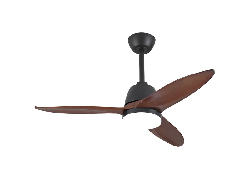  Ventilateur de plafond 107 cm noir et noyer foncé, bois et fer, led dimmable 3 teintes, moteur dc réversible  - Conforama D