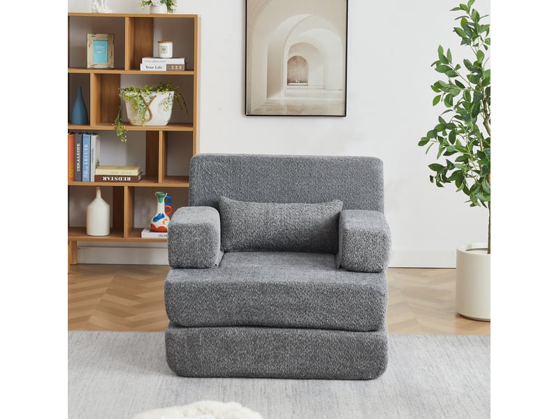  Fauteuil convertible 2-en-1 1 place en tissu chenille gris  - Conforama W