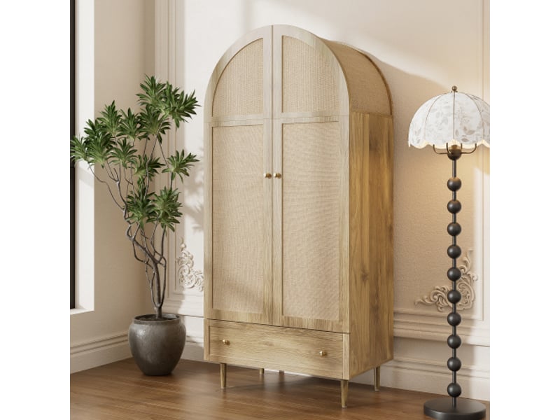  Penderie moderne bois et lin - tiroirs et portes, grand rangement, armoire chambre chic  - Conforama B