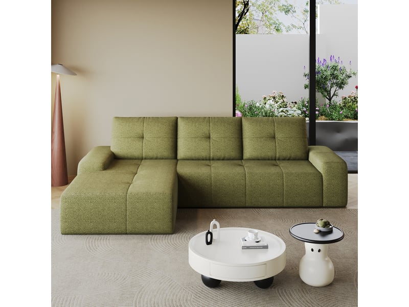  Canapé d’angle 3 places en tissu vert olive, 262x172x82 cm  - Conforama B