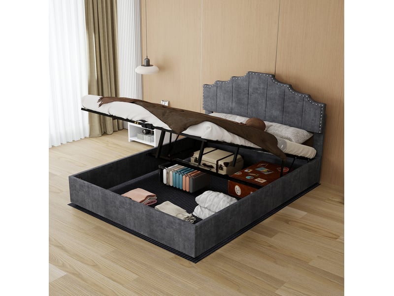  Lit 140 x 200 cm gris avec matelas inclus  - Conforama C