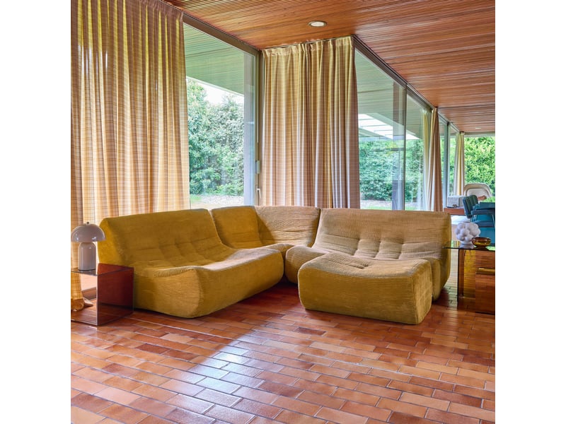 Canapé d'angle modulable 5 places avec repose pied velours côtelé moutarde - sokol - Conforama E