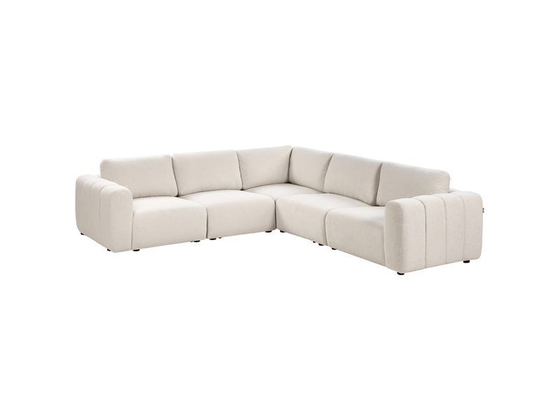 Canapé d'angle modulable 5 places kivvik bouclé blanc cassé avec ottoman côté gauche  - Conforama E