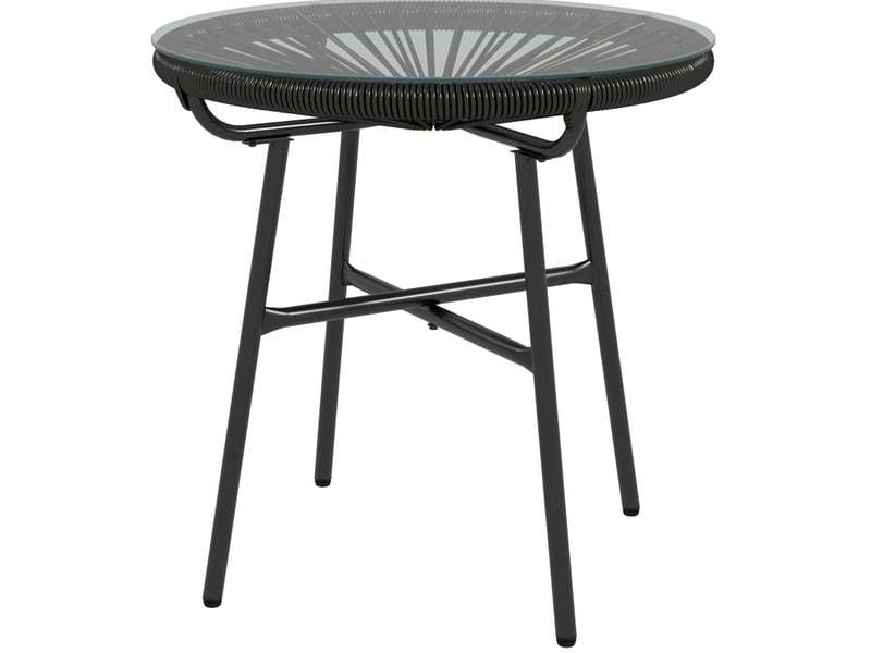  Table basse de jardin en rotin synthétique avec plateau en verre trempé, structure métallique, noire, 50 × 50 × 50 cm  - Conforama A