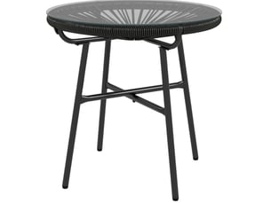 Table basse de jardin en rotin synthétique avec plateau en verre trempé, structure métallique, noire, 50 × 50 × 50 cm
