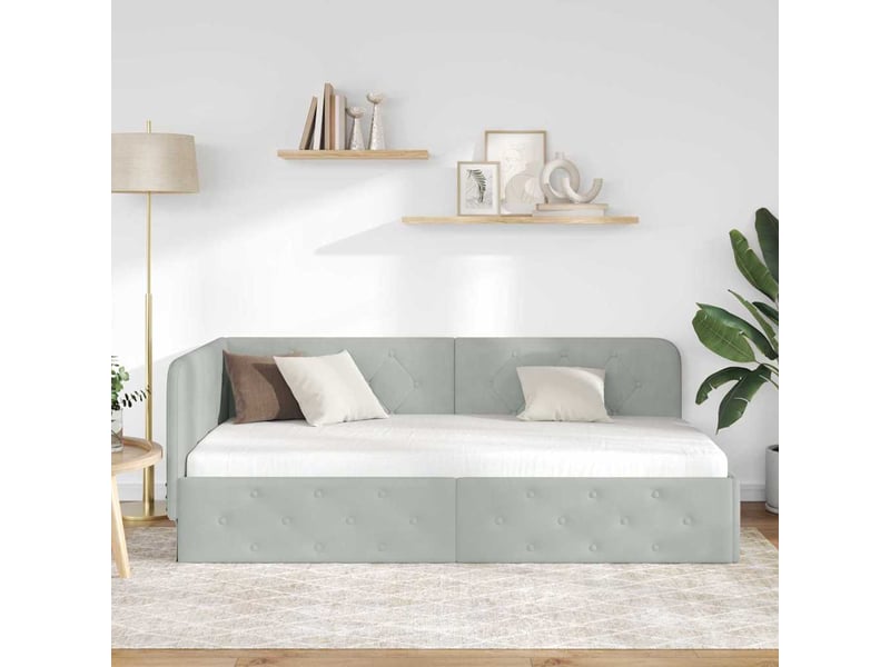  Lit simple- lit adulte -  cadre de lit d'angle gris clair 100 x 200 cm velours  - Conforama C