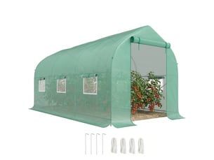 Serre tunnel anti-uv avec 6 fenêtres en filet et entrée enroulable, métal et pe, 4 x 2 x 2 m, verte