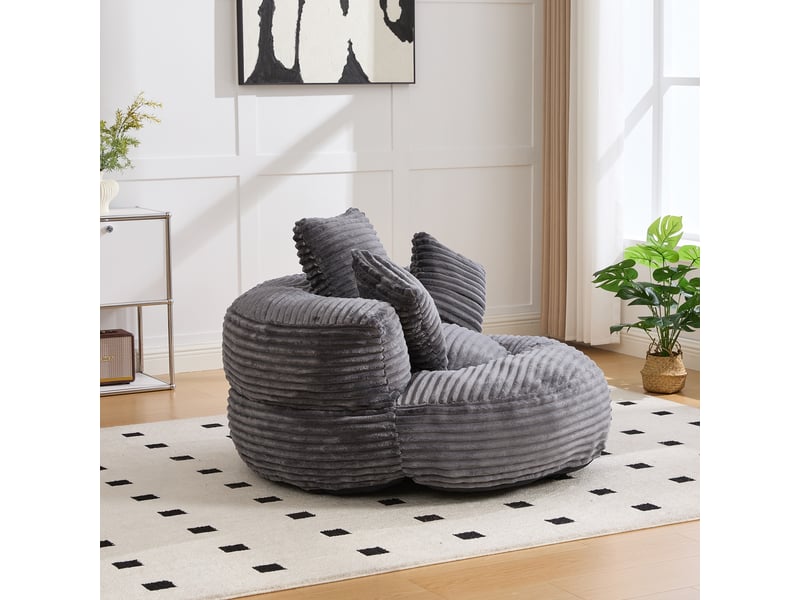  Fauteuil inclinable - à dossier haut - avec 3 coussins - résistant et confortable - velours côtelé - gris foncé  - Conforama D