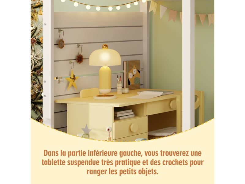  Lit superposé enfant 90 x 200 cm, escalier de rangement, garde-corps, fenêtre, bois massif, blanc evarich - Conforama D