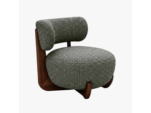 Fauteuil en tissu texturé vert pieds en bois foncé
