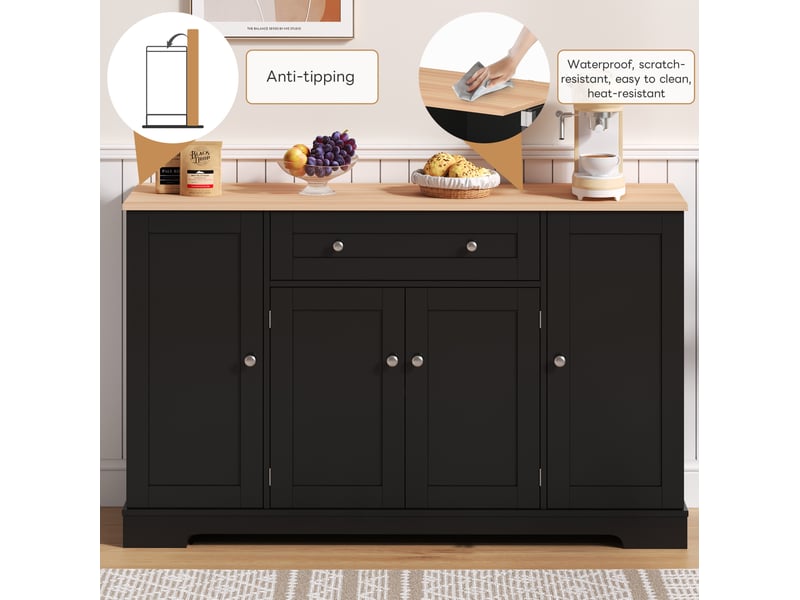  Buffet de cuisine multifonctionnel 138 cm – mdf noir, 4 portes et 1 tiroir  - Conforama E