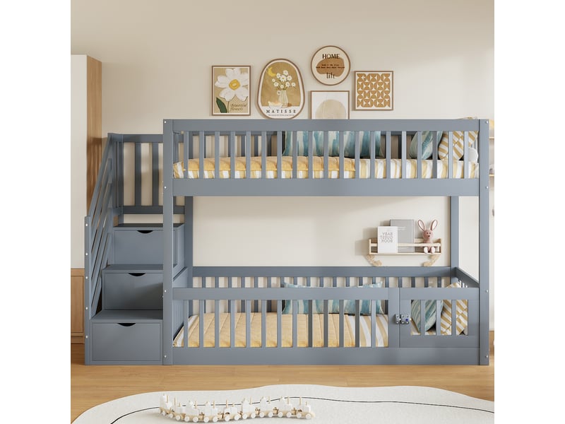  Lit superposé 90x200cm coloris gris bois massif lit enfant gris - Conforama B