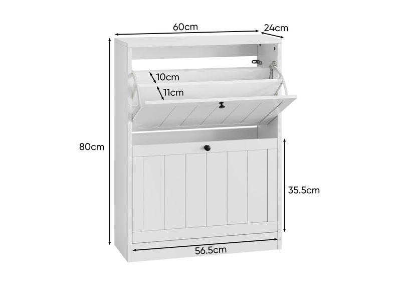  Meuble à chaussures 60x24x80 cm, armoire entrée blanche avec 2 niveaux ajustables et tiroir supérieur, capacité 12 paires, idéal couloir étroit  - Conforama C