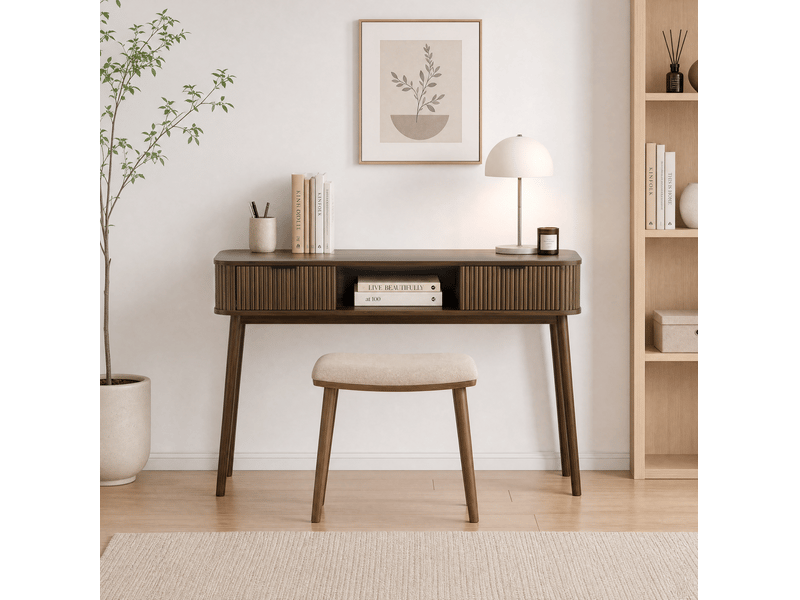  Table console avec 2 tiroirs et niche ouverte 120 cm noyer evryae  - Conforama B