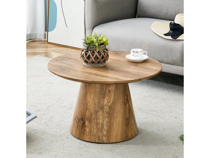  Table basse ronde diamètre 60 cm, hauteur 35 cm en mdf coloris naturel  - Conforama B