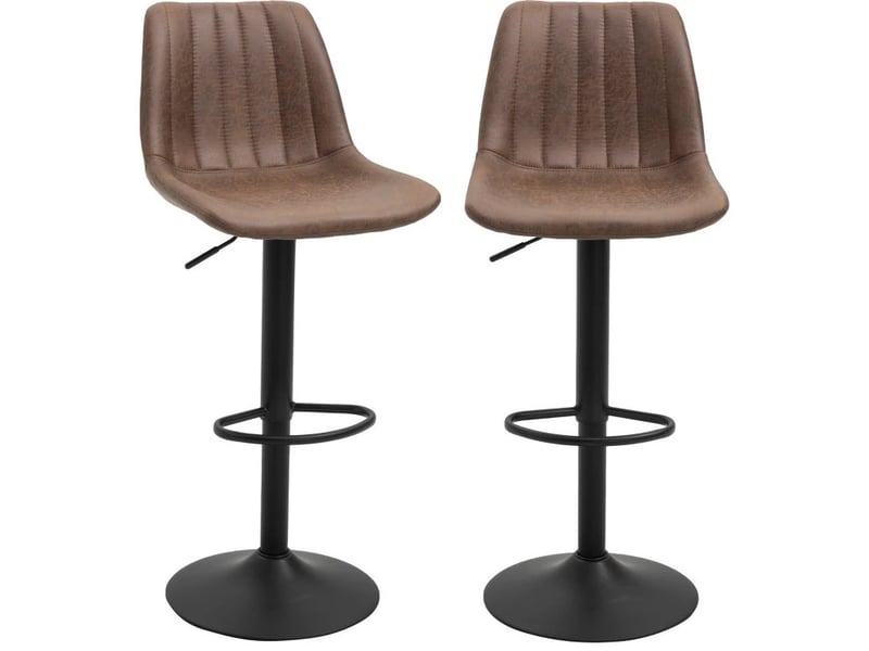  Tabouret de bar pivotant avec dossier haut, repose-pieds et hauteur réglable, lot de 2, en mousse marron  - Conforama A