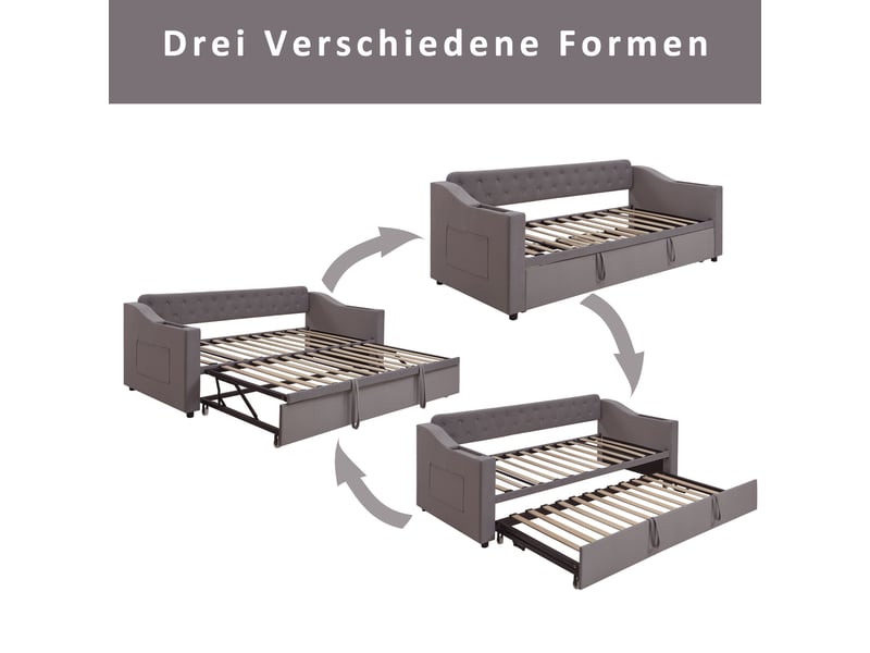  Canapé-lit capitonné, 90180 x 190 cm, accoudoirs plus larges et plus épais avec port de chargement usb, rangements intégrés dans les accoudoirs, poches de rangement, sommier à lattes, revêtement en velours, gris foncé  - Conforama D