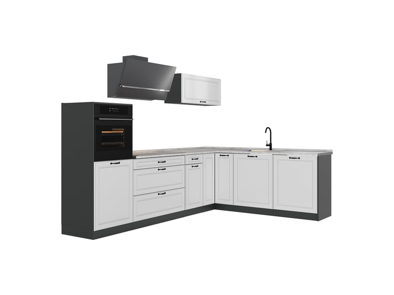  Vicco cuisine en angle, blanc campagneanthracite, 287 x cm plan de travail marbre  - Conforama A