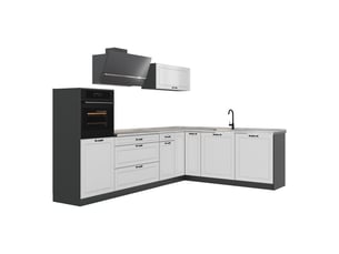 Vicco cuisine en angle, blanc campagneanthracite, 287 x cm plan de travail marbre