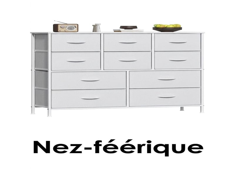  Chiffonnier dix tiroirs tissu blanc meuble de rangement 97 cm moderne  - Conforama A