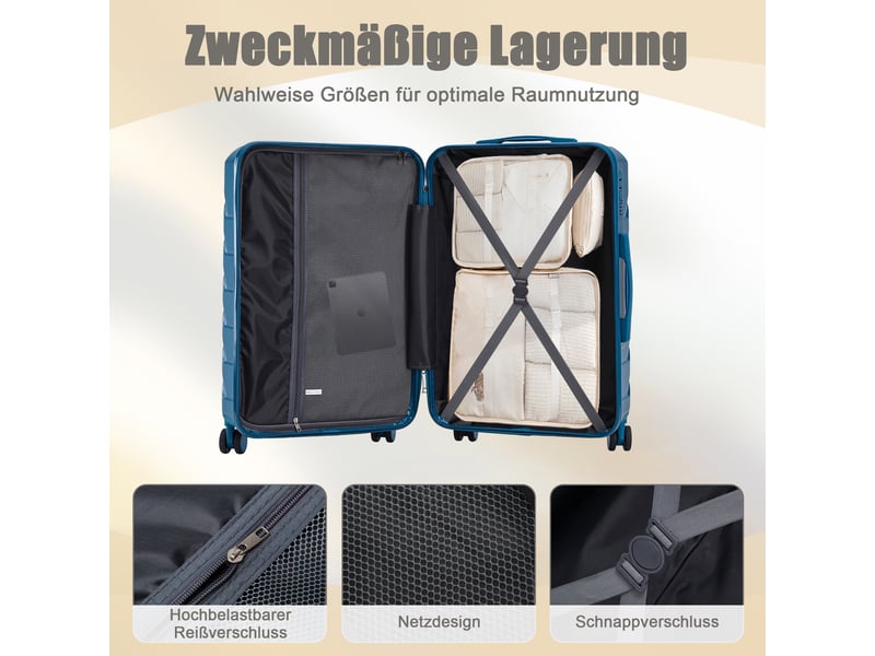 Set de 4 valises rigides,14192428 pouces,avec serrure,abs,bleu foncé - Conforama D