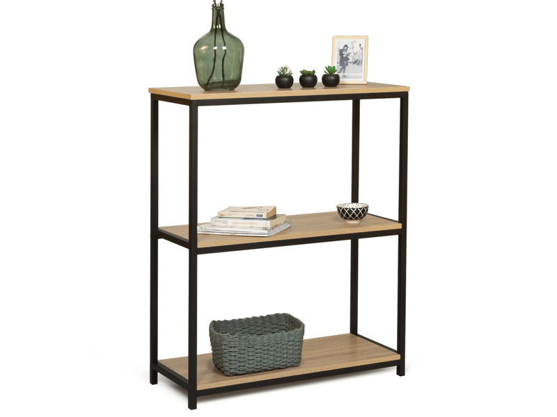 IDMarket Console 3 Niveaux Detroit - Étagère Industrielle En Bois Et Métal - L80 X H95 Cm