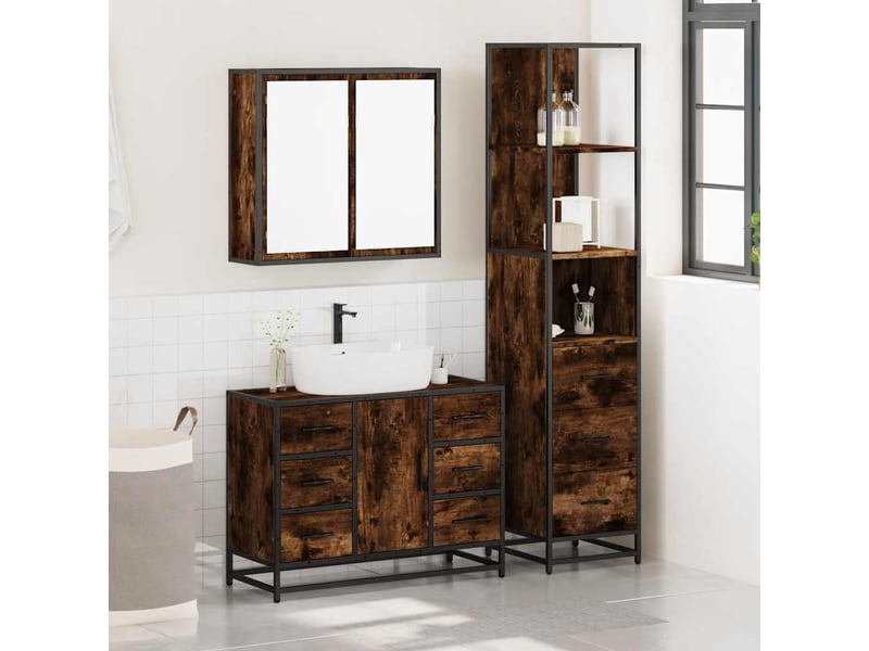 Ensemble de meubles de salle de bain 3 pcs chêne fumé cf63724 - Conforama C