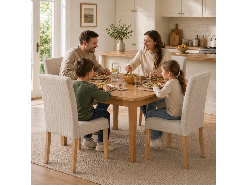  Chaise de salle à manger aubiois rembourrée tissu effet lin crème blanc  - Conforama D