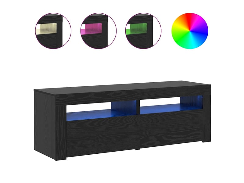 Meuble tv - banc tv - meuble de rangement avec éclairage led en chêne noir 120 x 35 x 40 cm bois d'ingénierie  - Conforama D