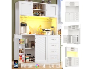 Armoire de cuisine, avec éclairage led, 120 x 40 x 188 cm, avec 4 portes, coloris vert et noir et blanc, solution de rangement fonctionnelle