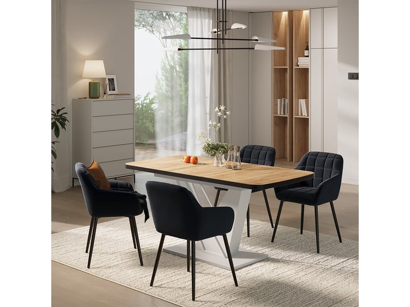  Vicco ensemble de table à manger, chêne de force doréblanc, 120x80cm avec 4 chaises de salle à manger  - Conforama C