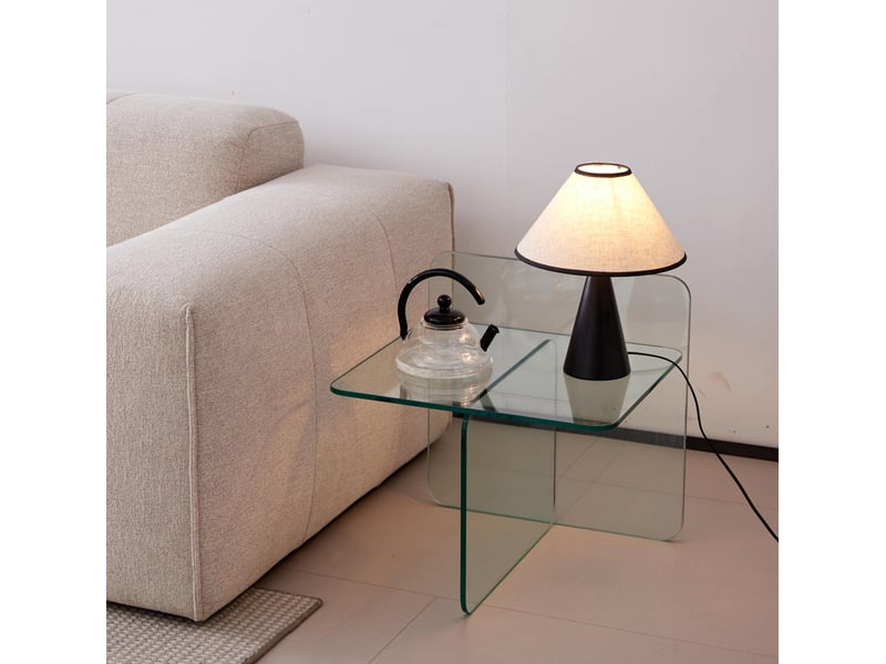  Table d'appoint en verre trempé transparente, forme incurvée, pour salon, bureau ou terrasse, 45 × 45 × 51 cm  - Conforama B