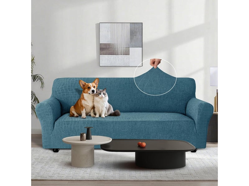  Housse de canapé imperméable 4 places avec accoudoirs bleu paon 245-275cm  - Conforama C