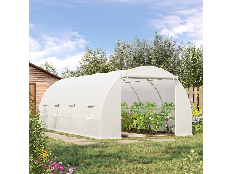  Serre tunnel pour plantes, structure métallique et bâche en pe, 6 x 3 x 2 m, blanche  - Conforama D
