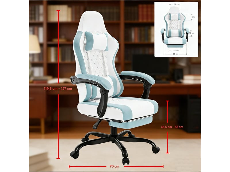  Fauteuil de bureau gaming massant en tissu mesh bleu et blanc 70x70x127 cm T5828P490224 - Conforama C