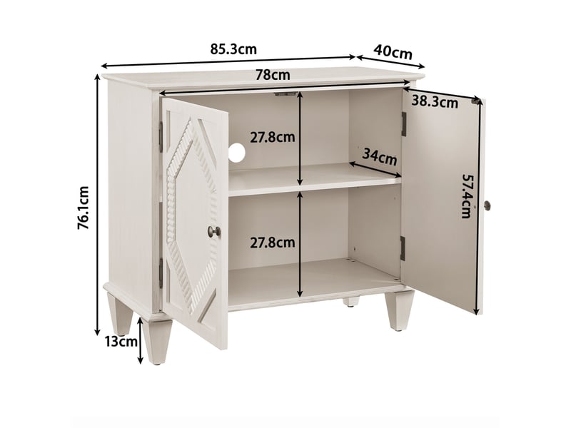  Buffet 96.52x47.96x21.29 cm avec étagère réglable en bois et mdf blanc antique  - Conforama E