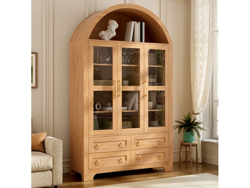 Vitrine 110x40x185 cm naturel avec 3 portes vitrées et 4 tiroirs  - Conforama E