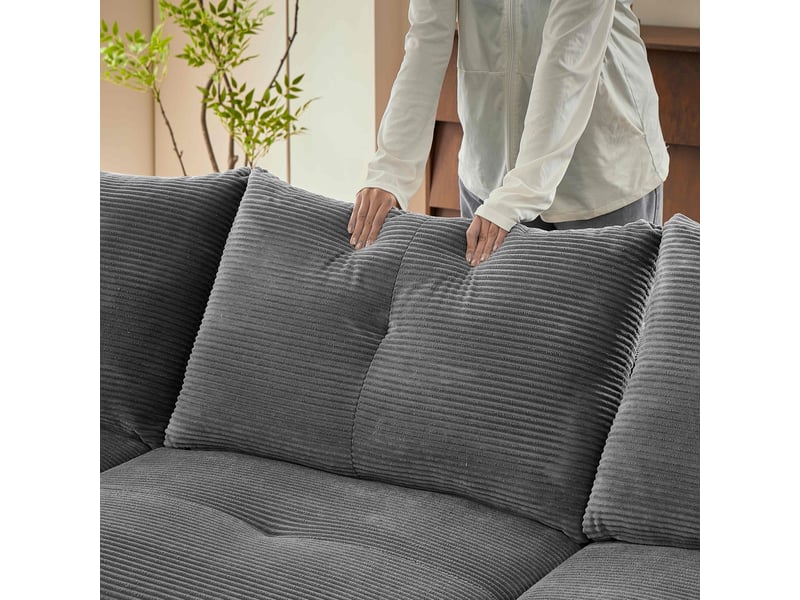  Canapé modulable 3 places 2+1 en velours côtelé gris anthracite, 279 x 100 x 84 cm Fay Lum - Conforama W