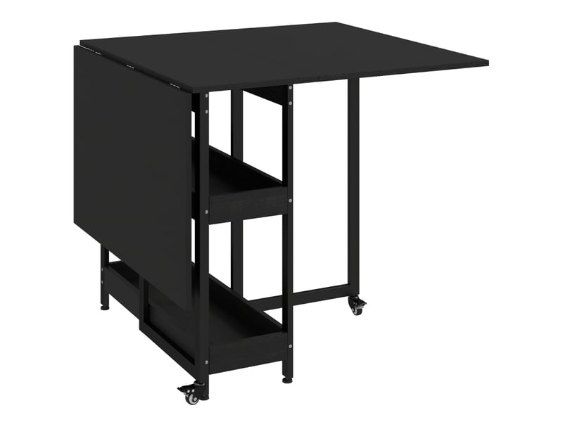  Table à manger pliante style industriel pour 4 personnes, étagères ouvertes, flexible, métal et panneau de particules, noir  - Conforama A
