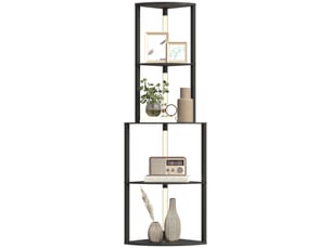 Lampadaire sur pied salon, lampadaire avec étagères d'angle à 4 niveaux, luminosité réglable, 55,5 x 39,5 x 163 cm, noir