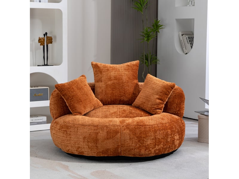 Fauteuil pouf modenvie en chenille orange 108 x 108 x 52 cm avec 3 coussins - Conforama E