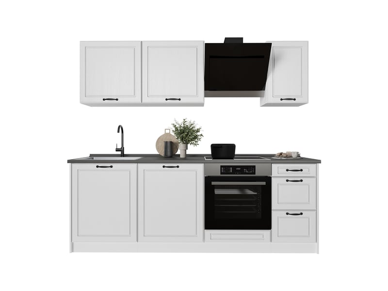  Vicco cuisine, blanc campagneblanc, 220cm plan de travail anthracite  - Conforama E