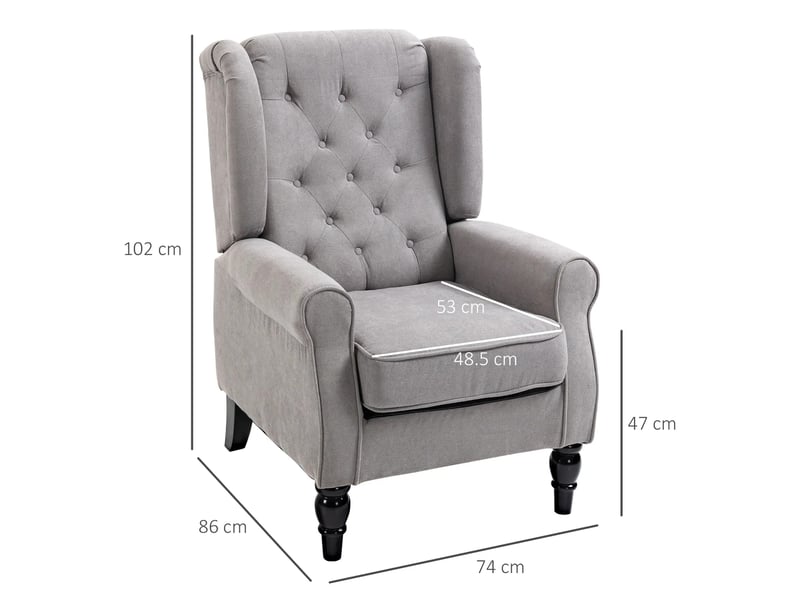  Fauteuil relax à dossier haut avec capitonnage  - assise rembourrée, pieds en bois avec patins, polyester gris  - Conforama D