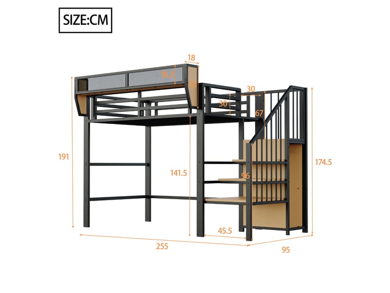  Lit mezzanine 90x200cm coloris noir lit enfant noir - Conforama C
