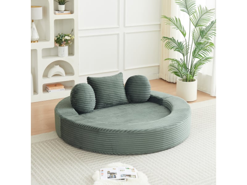  Canapé-lit 4-en-1 pour petits espaces: canapé semi-circulaire et lit de jour rond, 2 coussins ronds et 1 carré  - Conforama B