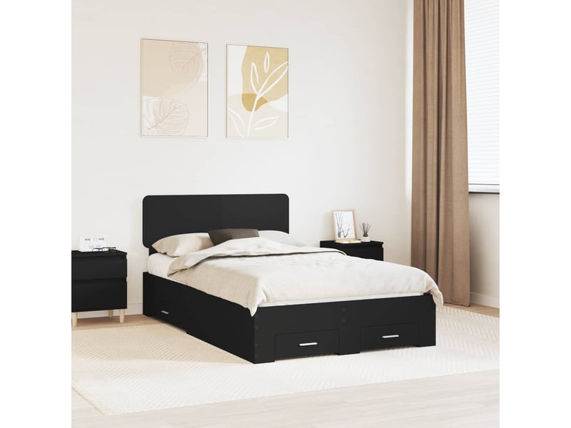  Lit adulte, lit semi-double, cadre de lit avec tiroir noir 135x190cm bois d'ingénierie cf4670  - Conforama B