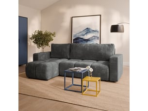 Canapé d'angle réversible convertible MASSENO 3 places Tissu gris avec coffre de rangement