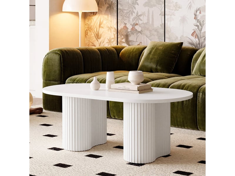  Tribesigns table basse ovale de 120 cm, table de salon moderne avec un plateau rainuré au design minimaliste  - Conforama E