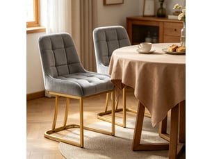 Lot de 2 chaises de salle à manger à dossier incurvé  - pieds réglables, velours et métal - gris foncé